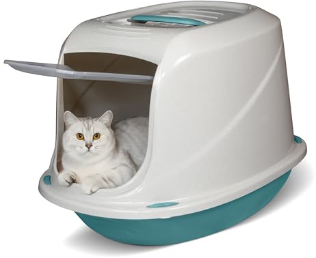 Snugsy Maison de Toilette pour Chat avec Couvercle - M - Bac à Litière - Anti-Odeurs - Bleu 45 x 36 x 32 cm