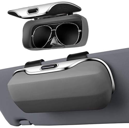 Sightday Brillenhalter Für Auto Mit Haken,Sonnenbrillenhalter Auto Mit Gefüttert,Brillenetui Auto,Tragbarer Sonnenbrillenhalter Für Sonnenblende,Auto Brillenetui,Auto Zubehör(Grau)