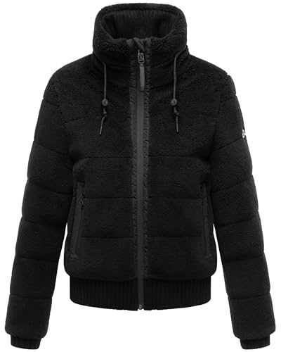 Navahoo Damen Teddy-Fleecejacke warme Winterjacke Plüschjacke mit Rippstrickdetails Schneepuder 14 XS-XXL