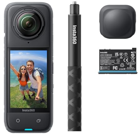 Insta360 X4 Paquete de Principiante - Cámara de acción Impermeable 8K 360°, vídeos 4K Gran Angular, Efecto Selfie Invisible, protección de Lente Desmontable, duración de la batería de 135 min