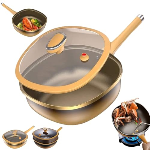 12in Titanium Alloy Non-Stick Pot with Lid, Multi-Purpose Titanium Frying Pans Nonsticks for Frying Eggs, Stir-Frying, Stewing, Braising and Other Cooking Methods (Pot + Lid)