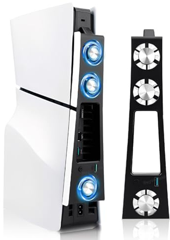 Tomedeks Ventilateur de Refroidissement PS5 Slim, Accessoires de Refroidissement Plus Silencieux avec LED et hubs USB3.0,Accessoire Compatible avec Playstation5 Slim Digital & Discs Edition,Port USB