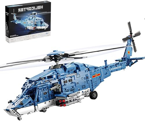 QLT QIAOLETONG Bewaffneter Hubschrauber Bauklotz-Set, Militärflugzeug Modellspielzeug, Dekoratives Flugzeug für Zuhause und Büro, Geschenk für Erwachsene und Jugendliche (1711 Teile)