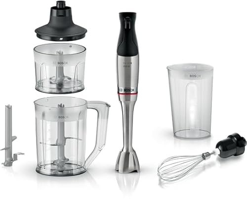 Bosch Stabmixer Serie 6 ErgoMaster MSM6M852 1200 W, Edelstahl | Luftgekühlter Motor, Dynamische Geschwindigkeitskontrolle mit Soft-touch Griff, 10-Jahre-Motorgarantie, Keramik-Kupplung