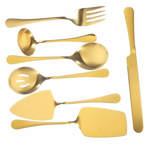 VALICLUD Set Couverts Acier Inoxydable Doré Pelle Gâteau et Couteau Tranchant Fourchette Dessert Service Table pour Mariage et Fête