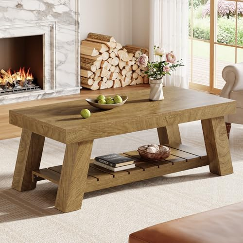Tribesigns Mesa de Centro Rectangular, 120 cm Mesa Salon de Madera, Mesita de Café de Acento Rústica de 2 Niveles para Apartamento, Hogar