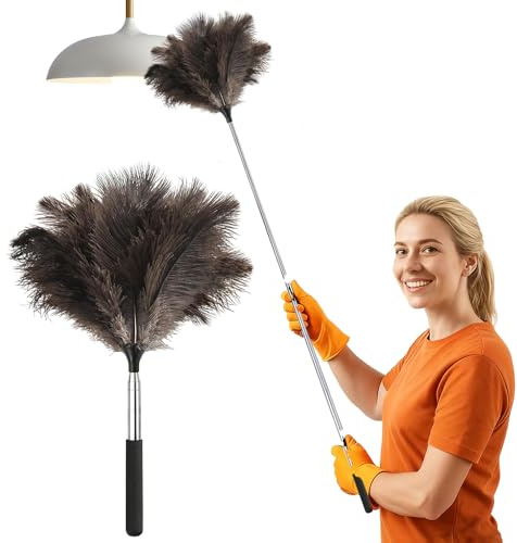 SGZIOO Extendable Ostrich Feather Duster, 40cm-115cm Ostrich Feather Dusters with Metal Handle, Reusable Retractable Cleaning Tool, for Cleaning High Ceilings Lights, Cupboards, Home, Bookshelf,Office