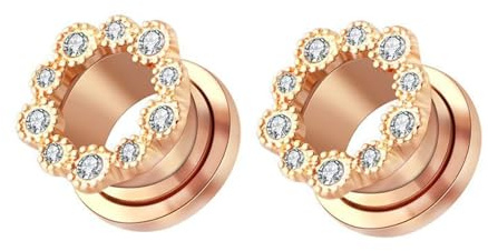 RDSGYZ 2STK Ohr Stretching Kit Schlichthin, Roségold Dehner Tunnel Bequem Edelstahl für Unisex Körperpiercing Set Rund und Zirkonia 8mm (0G)