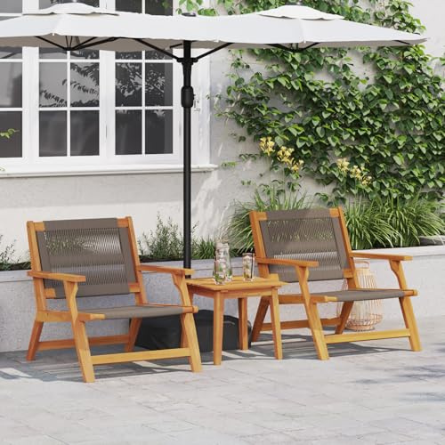IBUQDDV Gartenstühle 2 Teile Grau 67x78x73 cm Massivholz Akazie mit grauem Geflecht für Balkon und Terrasse, Bequeme Sitzgelegenheit, wetterfestes Akazienholz, einfache Montage,
