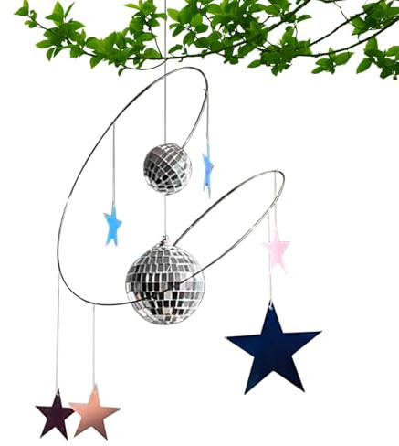 Sfera da discoteca - Acchiappasole fai da te a da 5,91 pollici con sfera da discoteca e stelle riflettenti | di filatura per finestra riflettente della luce solare, festa in giardino