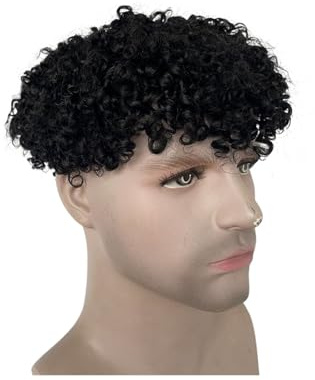 Uso Masculino Tupé Rizado for Hombres, postizo de Encaje Completo #4, Sistema Cabello Humano marrón, 8x10 Pulgadas Cabeza de Peluca