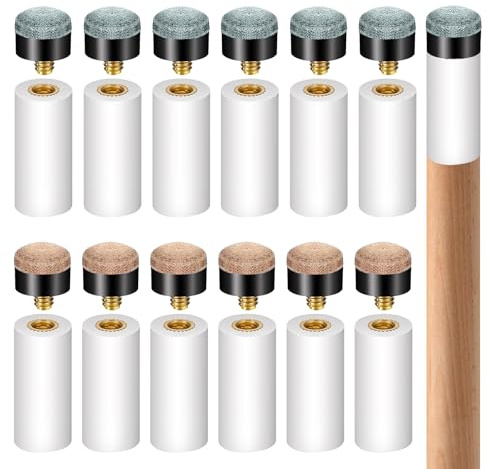 12 Stück Billard Queue Spitzen, Queue Spitzen Schraubbar Blau mit Ferrule, Billard Zubehör Ersatzspitzen, Replacement Screw Tips für Billardstöcke Snooker Pool Cues(6 Blau + 6 Holzfarbe)