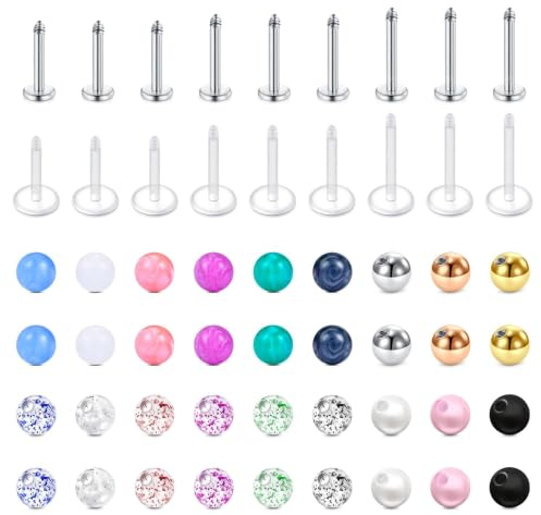 CIZME 16G (1,2mm) Labret Piercing Set – 6-10mm Chirurgenstahl & Bioflex Flat Back Lippenpiercing, Tragus, Helix Ohr & Conch Stecke – Silber & Transparent