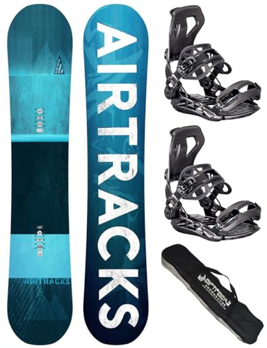 Airtracks Herren Snowboard Set Freeride Freestyle - Blue Drifter Hybrid Rocker Snowboard Wide 155 - Softbindung Master M - SB Bag