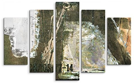Paul Sinus Art 5 teiliges Wandbild auf Leinwand (Gesamt: H: 100cm B: 160cm) Keilrahmenbild Canvas Fotodruck Leinwandbild Leinwanddruck Kunstdruck Wandbild oliv beige orange Grunge