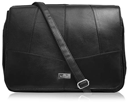 Quenchy London Sac Pour Femme À Trois Compartiments - Sac À Bandoulière Ou À Epaule- Cuir Noir Souple - 6 Poches - QL975K
