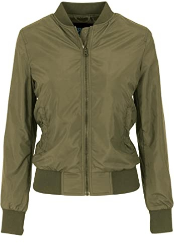 Urban Classics Damen Light Bomber Jacket – leichte Übergangsjacke im Regular Fit aus Polyester mit Reißverschluss und Rippbündchen für Freizeit und Streetwear,Olive,M