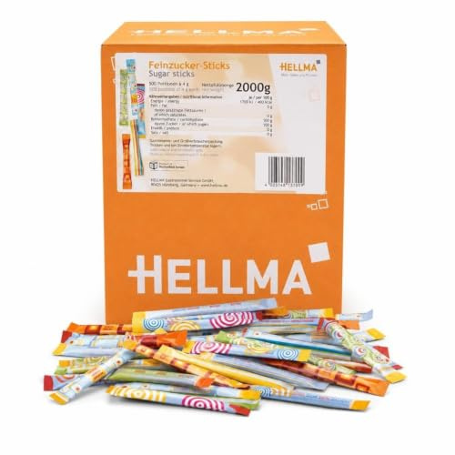 HELLMA Feinzucker-Sticks 500 Stück – einzeln verpackte Zuckersticks à 4 g, portionierter weißer Zucker für Kaffee & Tee, Gastronomie, Hotel & Büro