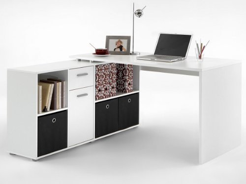 möbelando Schreibtisch Arbeitstisch Computertisch Eckschreibtisch Winkeltisch Eiche Weiß (Weiß)