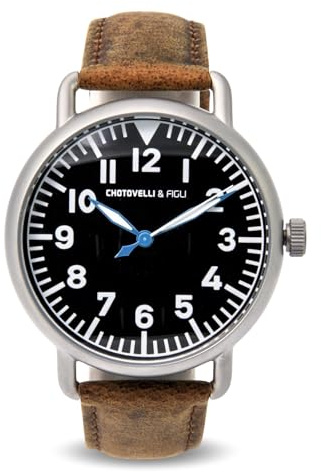 chotovelli Men’s Navigator Pilot Mecha-Quartz Flieger Watch Aged Leather Strap -1949.1