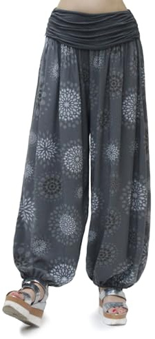 Glamexx24 Dam XXL, lätta pumpbyxor, haremsbyxor, fritidsbyxor, sommarbyxor, byxor med många mönster, 13090, Mörkgrå 2, M/L