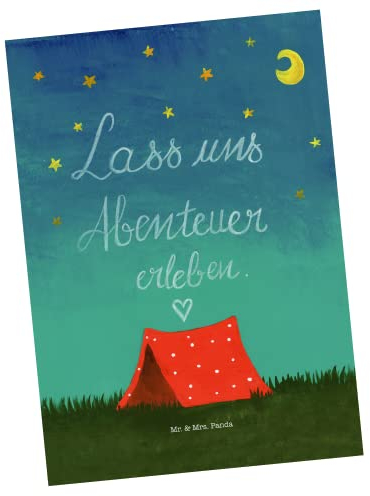 Mr. & Mrs. Panda Postkarte Abenteuer - Geschenk, Ansichtskarten, Ansichtskarte, Dekoration, Camping, Urlaub, Fotokarte, Grußkarte, Natur, Reise, Postkarten, Zelten