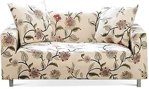 Lamberia Printed Sofa Cover Stretch Couch Cover Sofa Slipcovers for 4 Cushion Couch with Two Free Pillow Cases Washable Pet Friendly(Blooming Flower, Sofa 4 Seater)