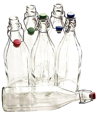 Bormioli Rocco Oxford Clear Wine Water Table Serving Swing Top Bottle - 1000ml - Pack of 6