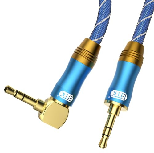 EMK 90 Degree Right Angle Aux Cable - [24K Gold-Plated,Sound Quality] Audio Stereo Male to Male Cable for Laptop, Tablets, MP3 Players,Car/Home Aux Stereo, Speaker or More(2FT/0.6M)
