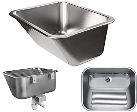 VBChome Ausgussbecken 55 x 45 x 22 cm Waschtrog Edelstahl Satinstruktur Stahl Ablaufgarnitur Waschbecken für Gewerbe Waschraum Mobiles Wandwaschbecken 50 wandbecken garten