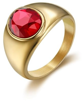 BOBIJOO Jewelry - Bague Chevalière Gipsy Discrète Homme Femme Ovale Acier Doré Or Fin Plaqué Rubis - 68 (12 US)