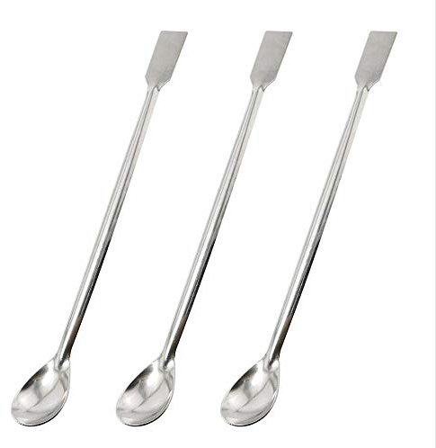 Maxmoral - Spatola 2 in 1 per laboratorio, in acciaio inox, a doppia estremità, per miscelare reagenti e campionare, 20 cm