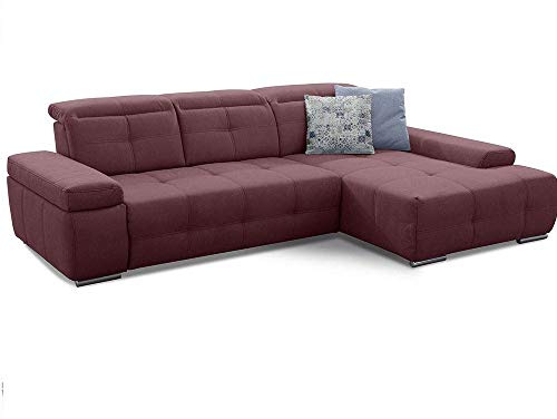 Cavadore Schlafsofa Mistrel mit XL-Longchair, Ecksofa mit leichter Fleckentfernung dank Soft Clean, geeignet für Haushalte mit Kindern, Haustieren, 273 x 77 x 173, rot
