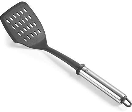 Lacor 68275 - Espátula Perforada Due, Nylon, Acero Inoxidable, Silicona | En acero inoxidable, remueve y sirve sin rayar; libre de BPA, ideal para cocina profesional y uso diario en casa