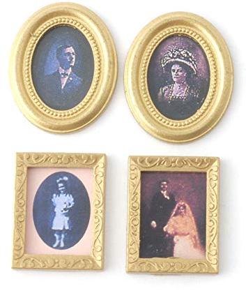 Dolls House 4 Victorian Portrait Pictures Paintings in Miniature Gold Frames