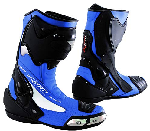 Stivale Moto Scarpa Calzatura Pelle Race Racing Sport Pista Tecnico Blu 46