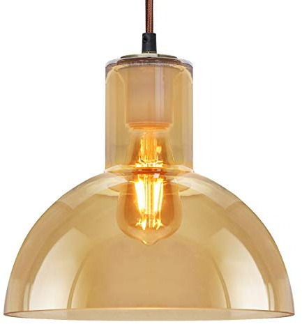 Modern Vintage Glass Dome Pendant Light Amber Smoked Ceiling Lamp Shade Industrial Brass Holder M0223
