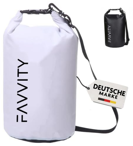 Favvity Dry Bag 10L - Wasserdichte Tasche, Sup Tasche, Wasserdichter Beutel, Trockensack, Seesack (Weiß, 10 Liter)