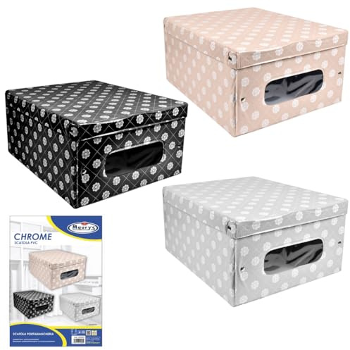 Maury's Set 3 Scatole Portabiancheria Crome in PVC, Colori Assortiti Dimensioni 48 x 36 x h19 cm per un Ordine Perfetto e Stiloso Organizzazione Elegante