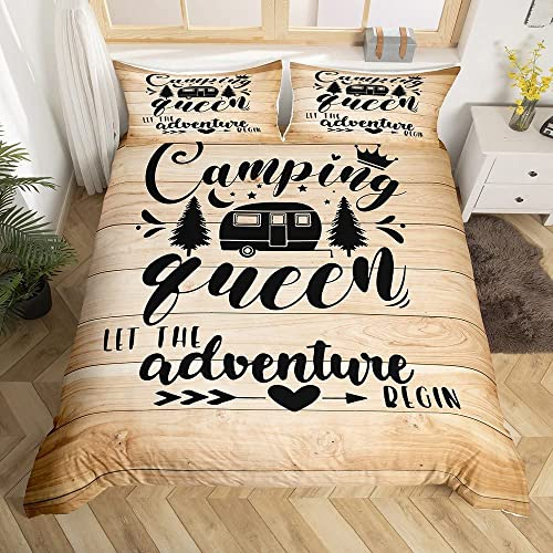 Ropa de cama de camping de 135 x 200 cm, para adolescentes, niños, aventuras, juego de ropa de cama de verano, autocaravana, viaje, funda de edredón para habitación juvenil, vintage, puerta de madera,