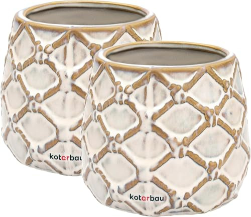 KOTARBAU® 2er Set Keramik-Blumentopf ⌀ 90 mm Übertopf Hell mit Ananas-Motiv