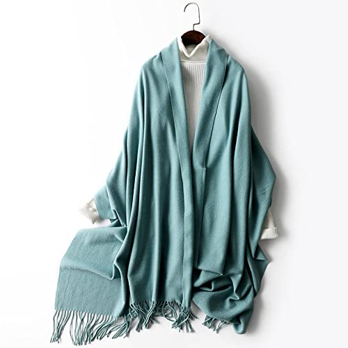 HGJH Strickschal Damen, Winterschals Hellblau Weicher Warmer Schal Dicke Decke Einfarbig Quaste Kaschmir Schal Lang Groß Winterschal Trendige Stola Schals Für Damen Mädchen