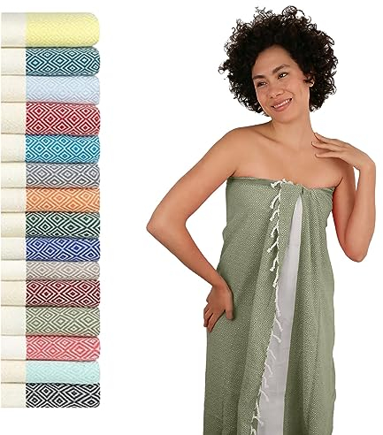 Flora Furora Saunahandtuch Saunatuch Damen + Herren, Hamamtuch groß 100x200 XXL: lang, platzsparend, leicht | Sauna Handtuch, Wellness Spa Tuch (Olivegrün, 100 x 200 cm)