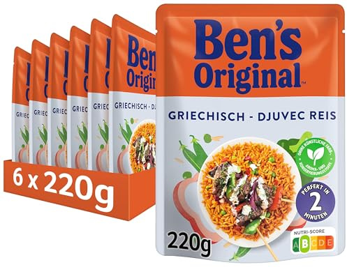 Ben's Original Express Reis Griechisch 6 x 220g, Multipack | Express Mikrowellen-Reis, Griechischer Art, Schnell in 2 Min, Ohne künstliche Konservierungsstoffe