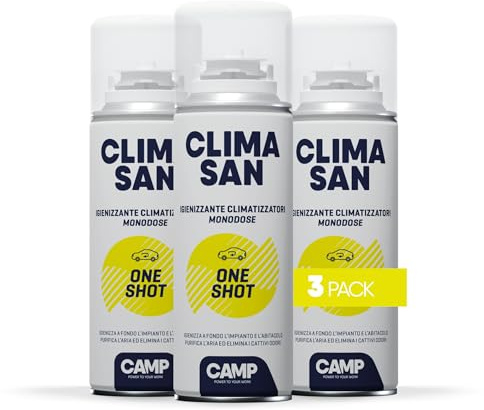 CAMP Climasan One Shot Spray - Igienizzante Climatizzatore e Abitacolo Auto Monodose, Spray Pulizia Condizionatore ad Azione Purificante - Ideale per Rimuovere Germi e Batteri, Made in Italy, 3x200ml
