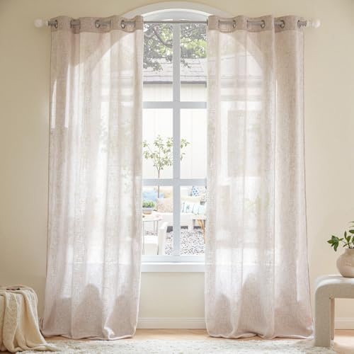 MIULEE Natural White Linen Curtains 84 Inch Length 2 Panels for Bedroom Living Room, Soft Thick Linen Textured Window Drapes Semi Sheer Light Filtering Grommet Burlap Look Cream Ivory Farmhouse Decor