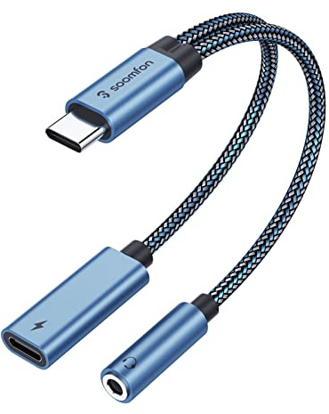 SOOMFON USB C auf Klinke Adapter & 60W Schnellladung, 2 in 1 Aux USB C Kopfhörer Adapter, kompatibel mit iPhone 17/16/15/15 Pro/15 Pro Max, Galaxy S25 S24 S23, Pad Pro 2022/2021/2018, Pixel 8/7