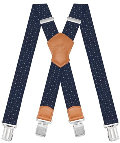 Dresime Bretelles Homme Larges Réglable Élastique Extra Fort 4 Robuste Clips, pour Hommes et femmes avec en forme X Design et Sangles Extra Larges -4cm