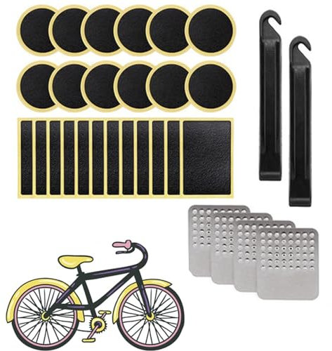 JEOPKO 30Pcs Puncture Repair Kits Bikes,Tire Glueless Self-Adhesive Patches Puncture Repair Kit Bicycle with Metal, Bike Puncture Repair Kit with Portable ideal Mountain Bike Road Bike Inner Tube