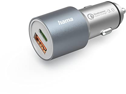Hama Auto Ladegerät, Kfz Schnellladegerät 38 Watt USB C + USB A | Ladestecker Metall, 2 Port Zigarettenanzünder, für Tablet, Mehrfach Ladeadapter mit Power Delivery und Qualcomm Quick Charge